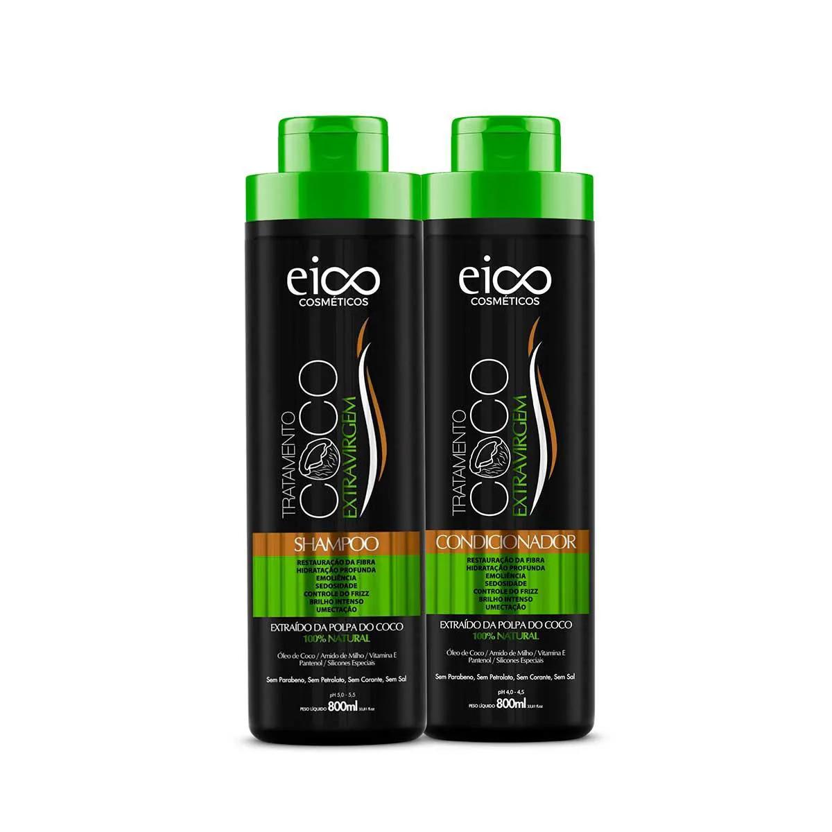 Kit Eico Óleo de Coco Shampoo com 800ml + Condicionador com 800ml