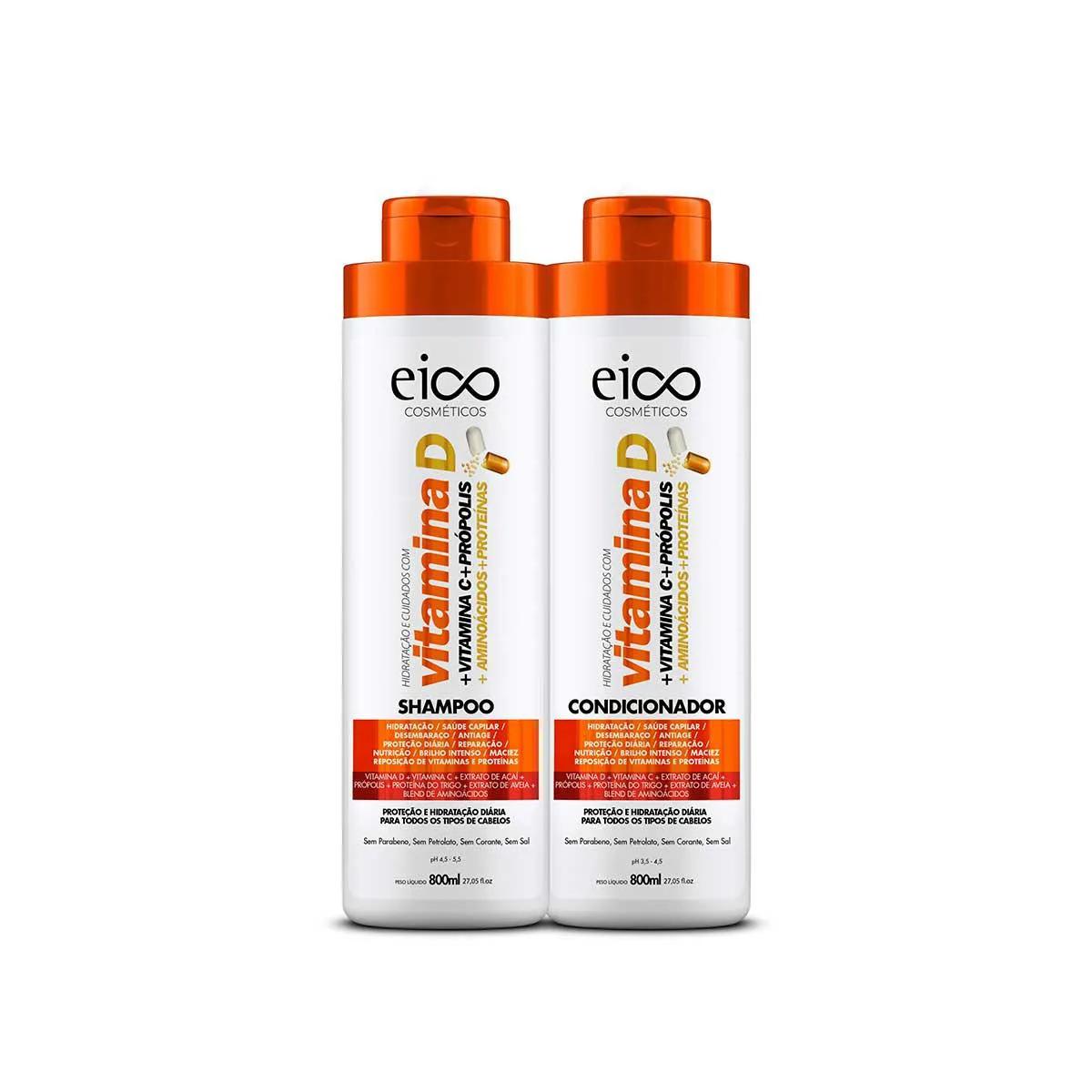 Kit Eico Vitamina D Shampoo com 800ml + Condicionador com 800ml
