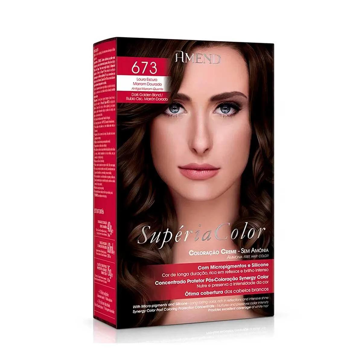 Tonalizante Creme Amend Supéria Color Sem Amônia 673 Louro Escuro Marrom Dourado com 1 Unidade