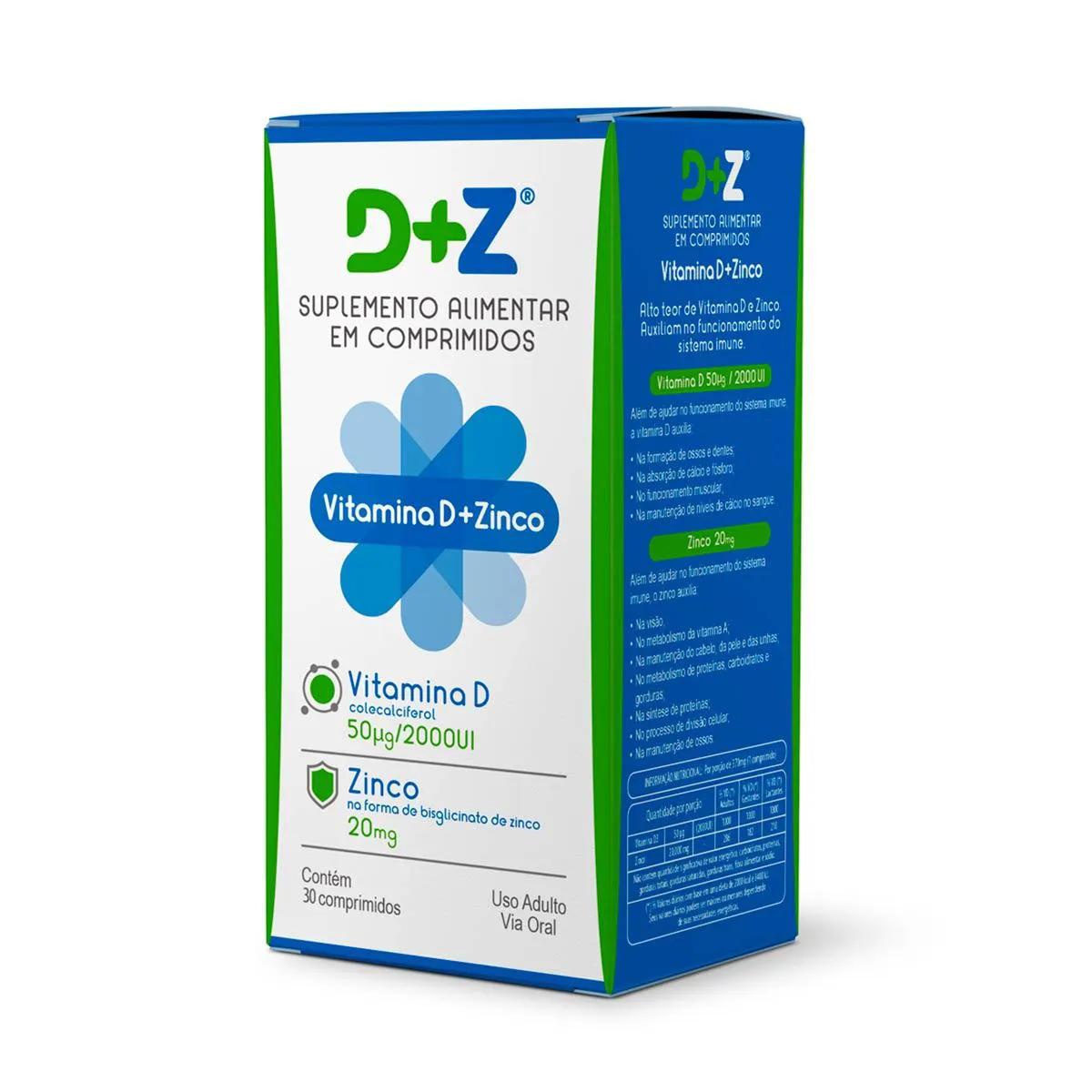 Suplemento Alimentar Vitamina D+Z com 30 Comprimidos