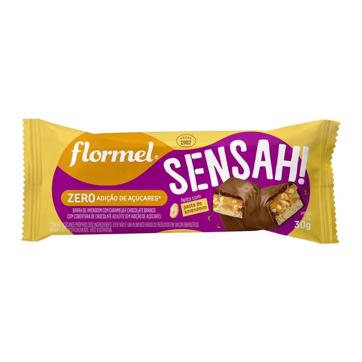 Chocolate Flormel Sensah! Zero Açúcar Amendoim com Caramelo e Chocolate Branco 30g