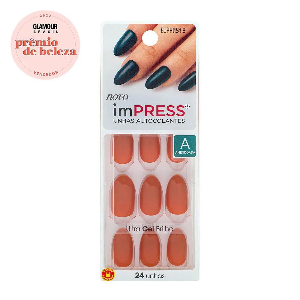 Unhas Autocolantes Kiss NY Impress Amendoada Citrine - 24 Unidades