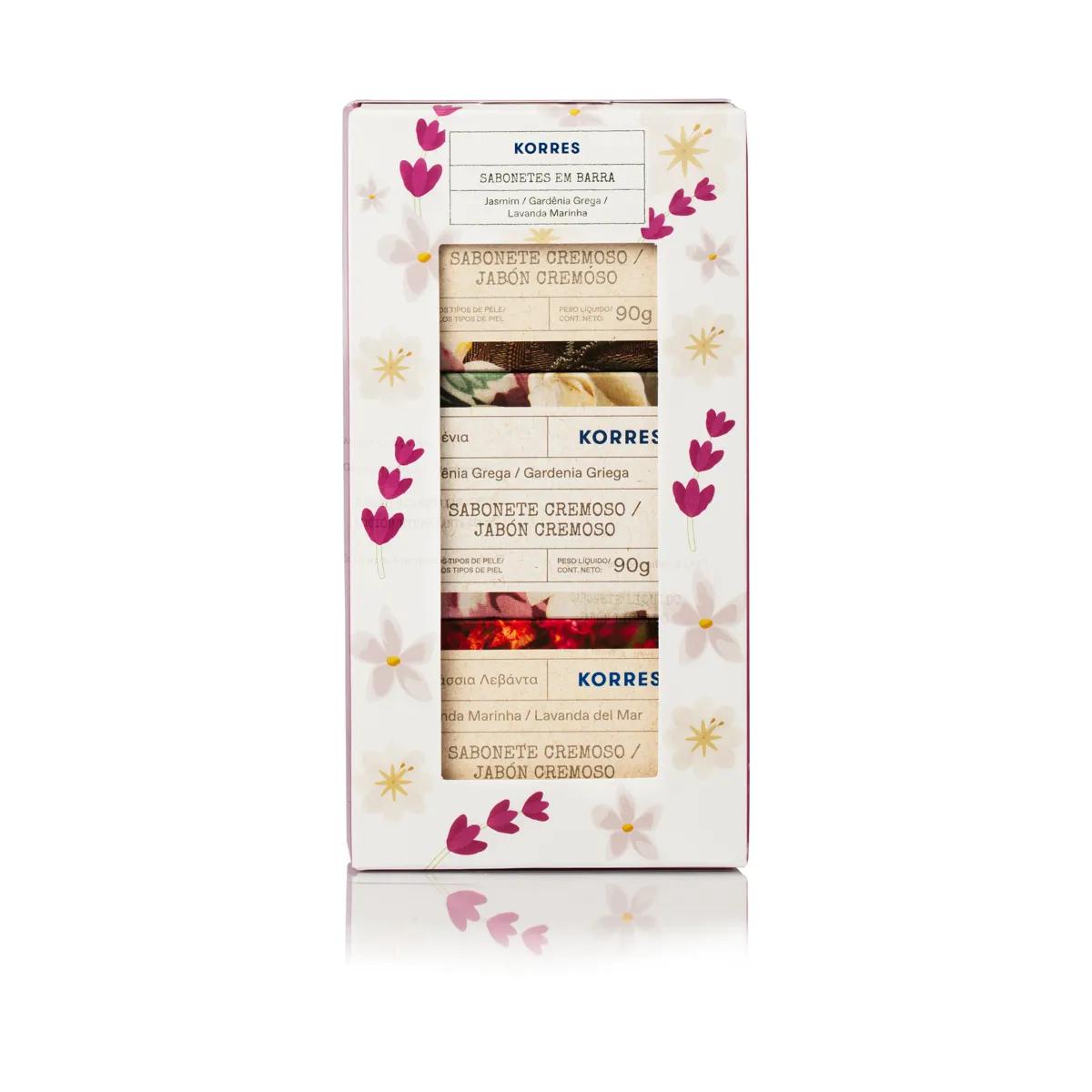 Kit Presente Korres Sabonetes em Barra Jasmim, Gardênia Grega e Lavanda Marinha 3 unidades com 90g cada