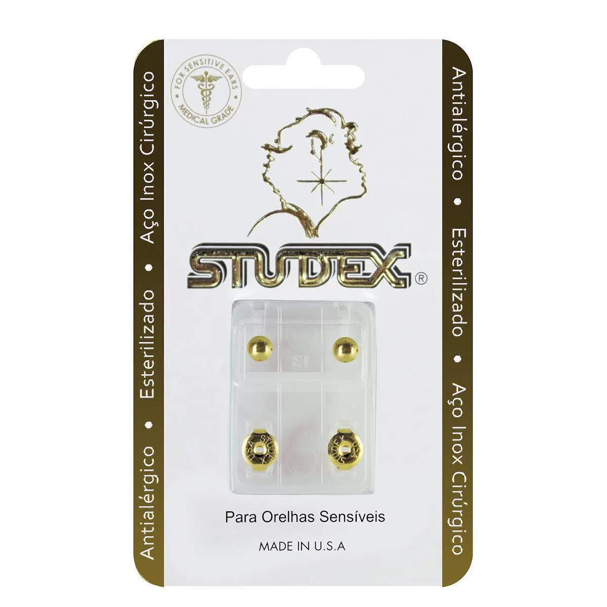 Brinco Antialérgico Studex Classic Bolinha Média Dourada 1 unidade