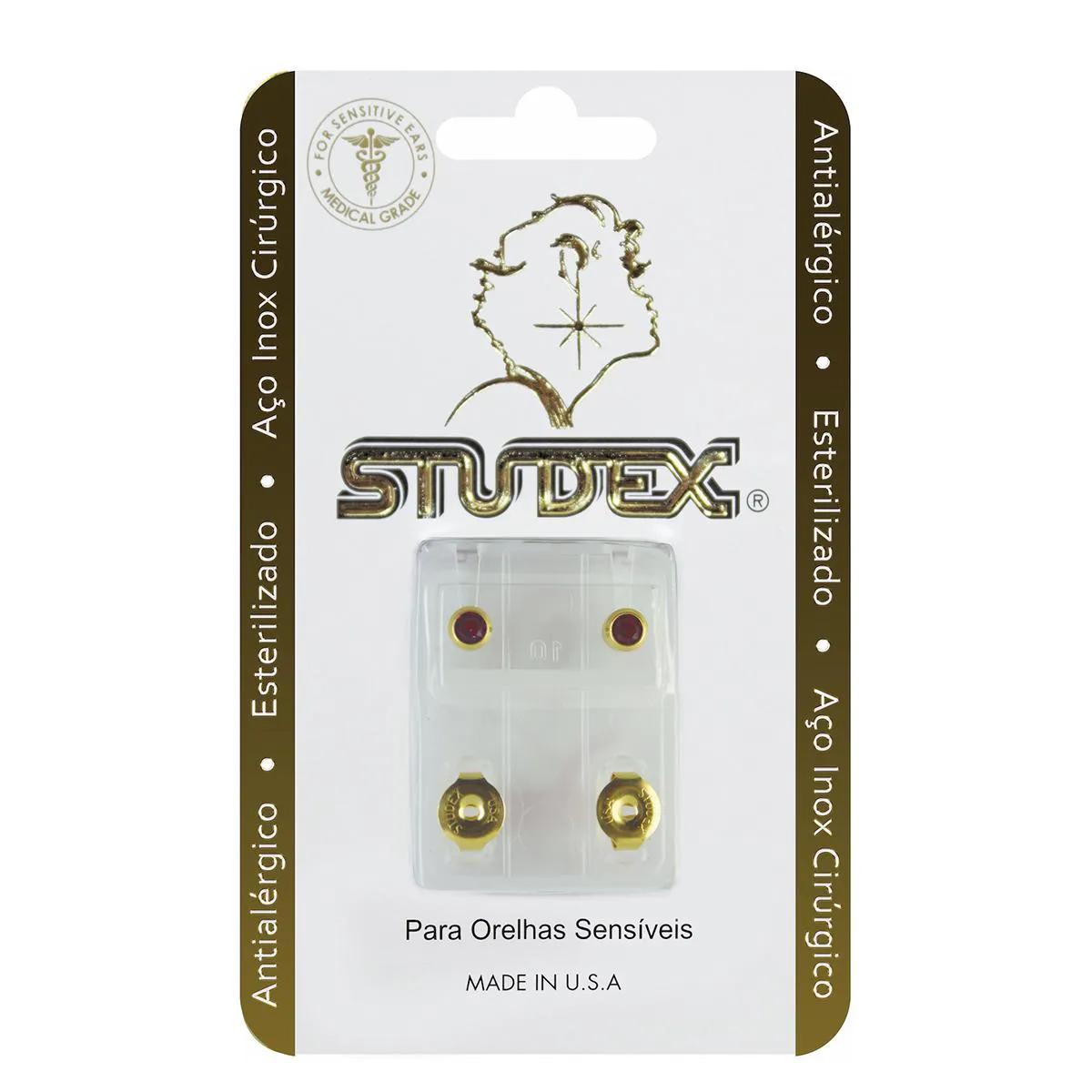 Brinco Antialérgico Studex Classic Bezel Médio Vermelho com Dourado 1 unidade