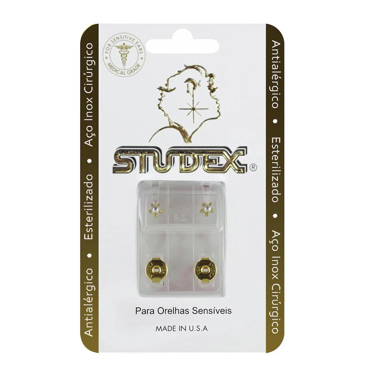Brinco Antialérgico Studex Classic Tiffany Pérola Média Dourada 1 unidade