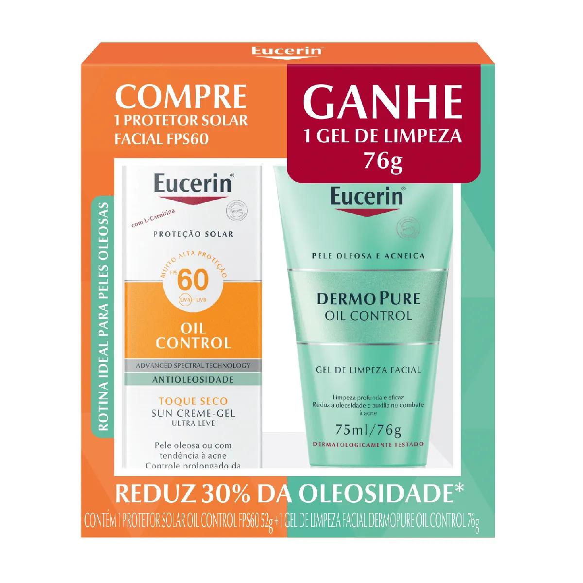 Kit Protetor Solar Eucerin Sun Oil Control FPS 60 + Gel de Limpeza Dermopure 75ml
