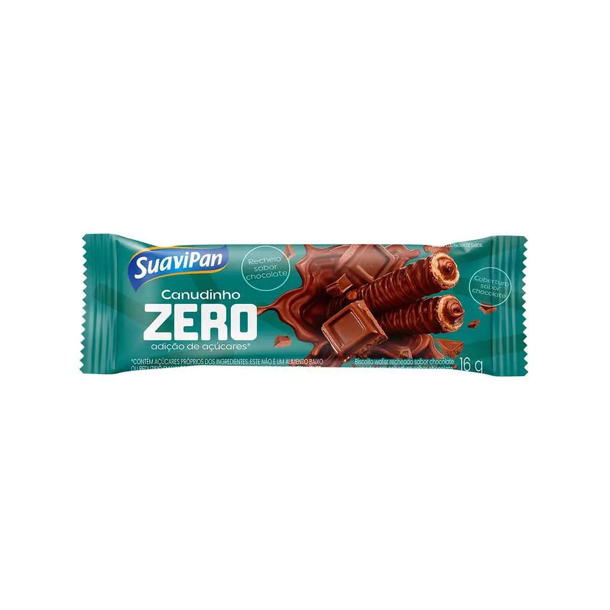 Biscoito Wafer Canudinho Zero Açúcar SuaviPan Chocolate com Recheio de Chocolate 16g