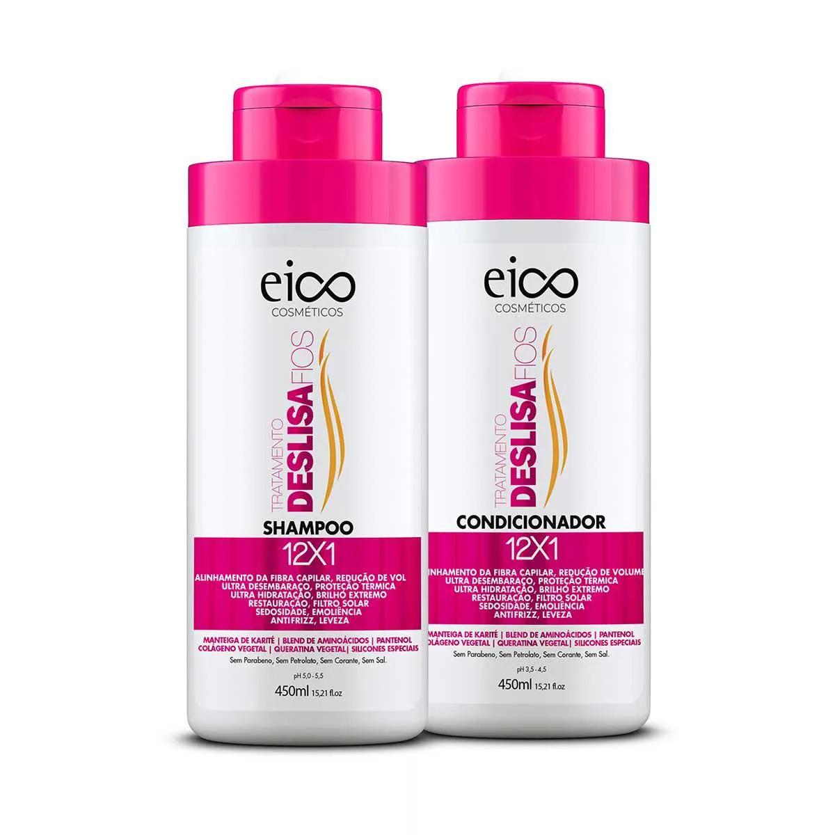 Kit Eico Tratamento Deslisa Fios Shampoo com 450ml + Condicionador com 450ml