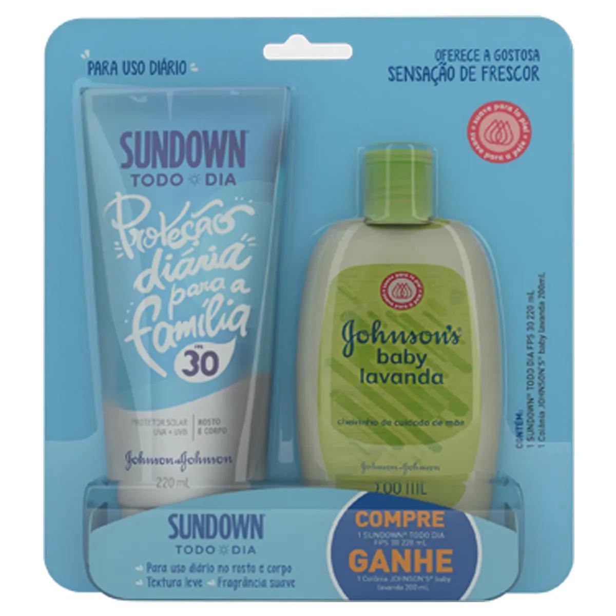 Kit Protetor Solar Sundown Todo Dia Uso Diário FPS 30 com 220ml + Colônia Infantil Lavanda com 200ml