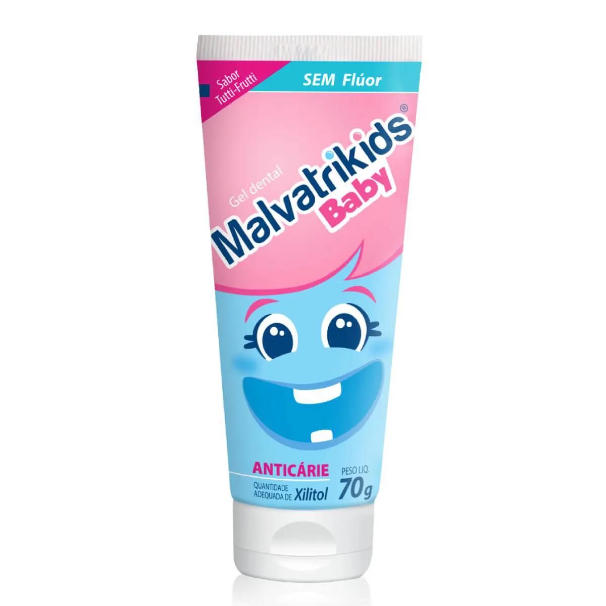 Gel Dental Infantil Malvatrikids Baby Anticárie Tutti-Frutti Sem Flúor com 70g