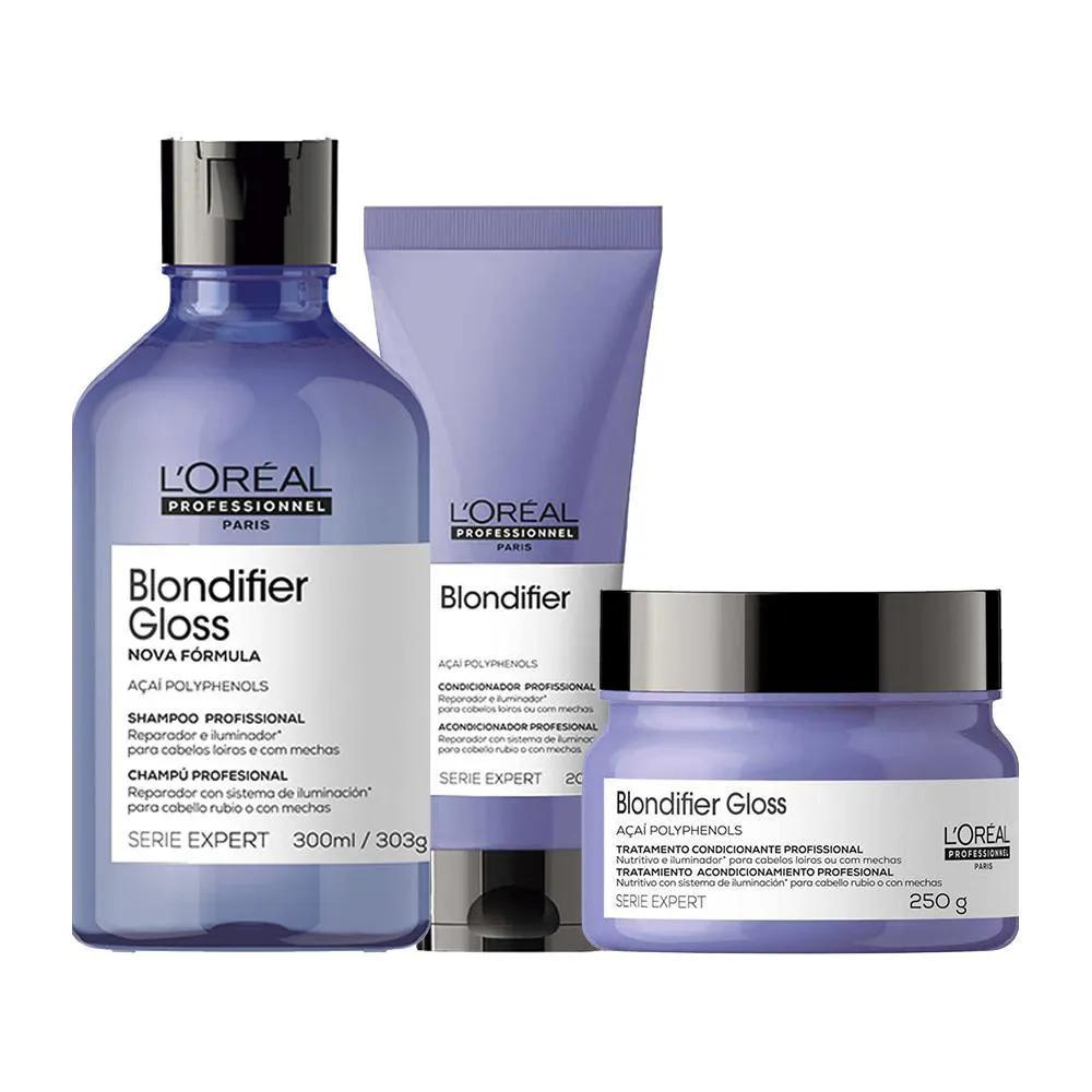 KIT L'ORéAL PROFESSIONNEL SERIE EXPERT BLONDIFIER GLOSS - SHAMPOO E CONDICIONADOR E MáSCARA