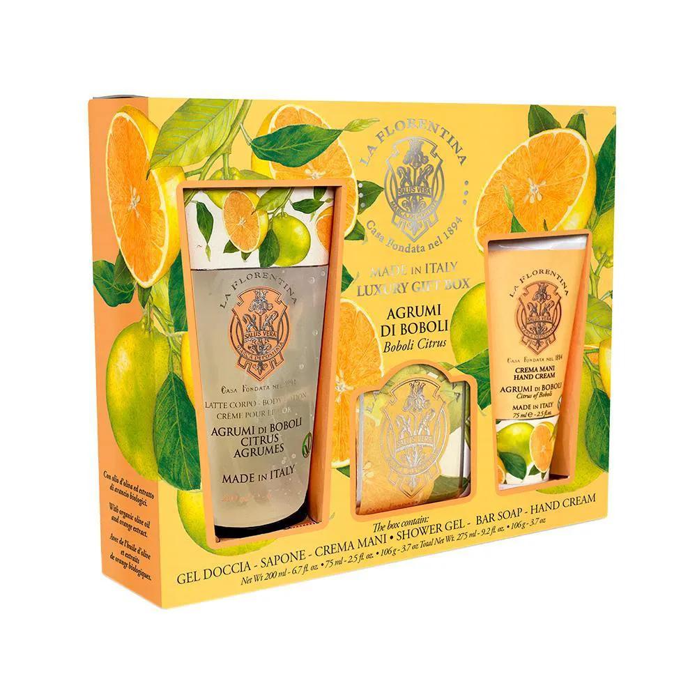 KIT LA FLORENTINA BIG RITUAL BOBOLI CITRUS - CREME PARA AS MãOS 75ML E SABONETE EM BARRA 106G E GEL DE BANHO 200ML