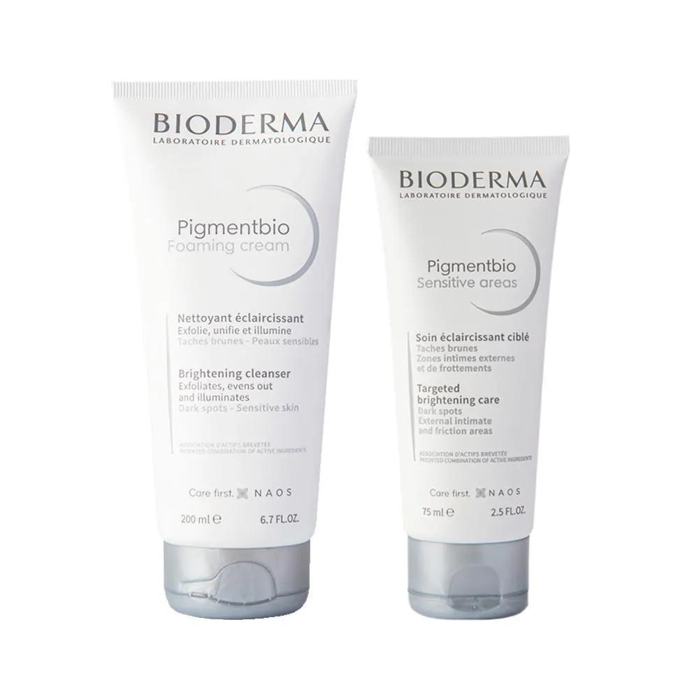 KIT BIODERMA PIGMENTBIO - SABONETE LíQUIDO E CREME CLAREADOR CORPORAL SENSITIVE AREAS 75ML