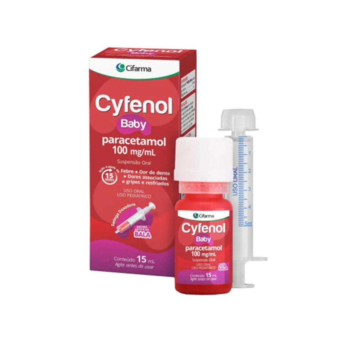 Cyfenol Paracetamol Bebê 100mg/ml Suspensão Oral Sabor Cereja 15ml