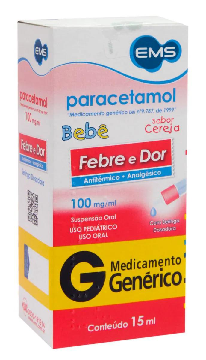Paracetamol Bebê 100mg/ml Suspensão Oral Sabor Cereja 15ml EMS Genérico