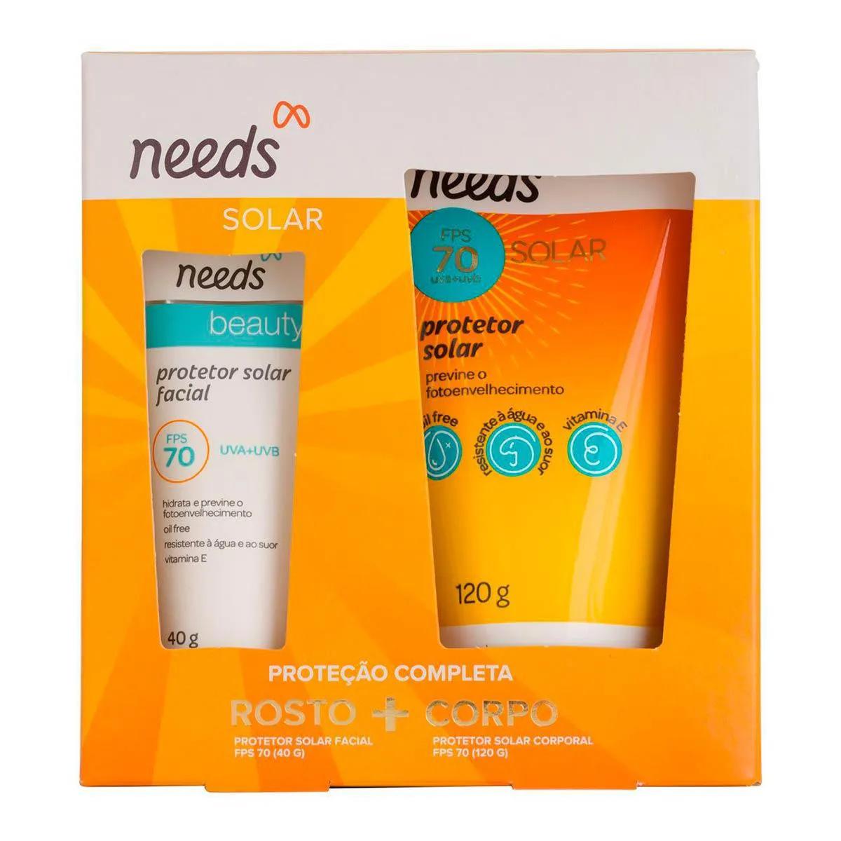 Kit Protetor Solar Facial Needs FPS 70 com 40g + Protetor Solar Corporal Needs FPS 70 com 120g