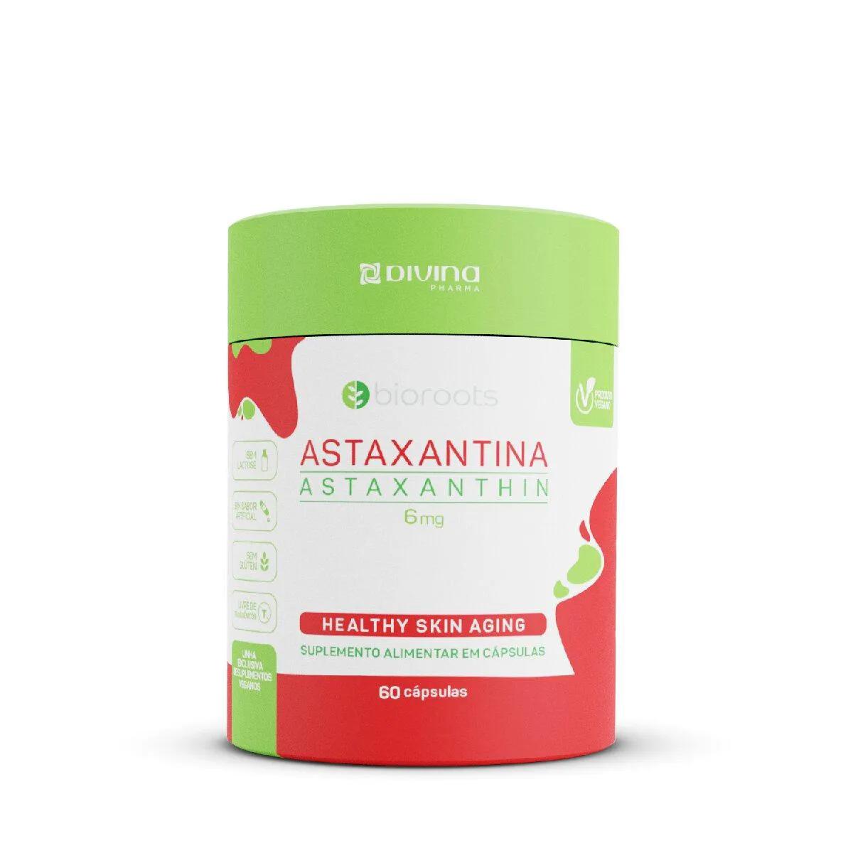 Suplemento Alimentar de Astaxantina 6mg Bioroots 60 Cápsulas