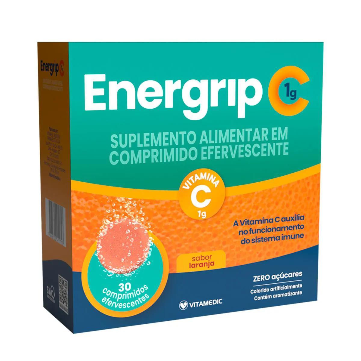 Vitamina C Efervescente Energrip C 1g Laranja 30 comprimidos