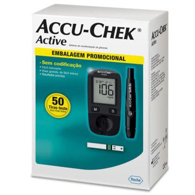 MEDIDOR DE GLICOSE ACCU-CHEK ACTIVE COMPLETO COM 50 TIRAS